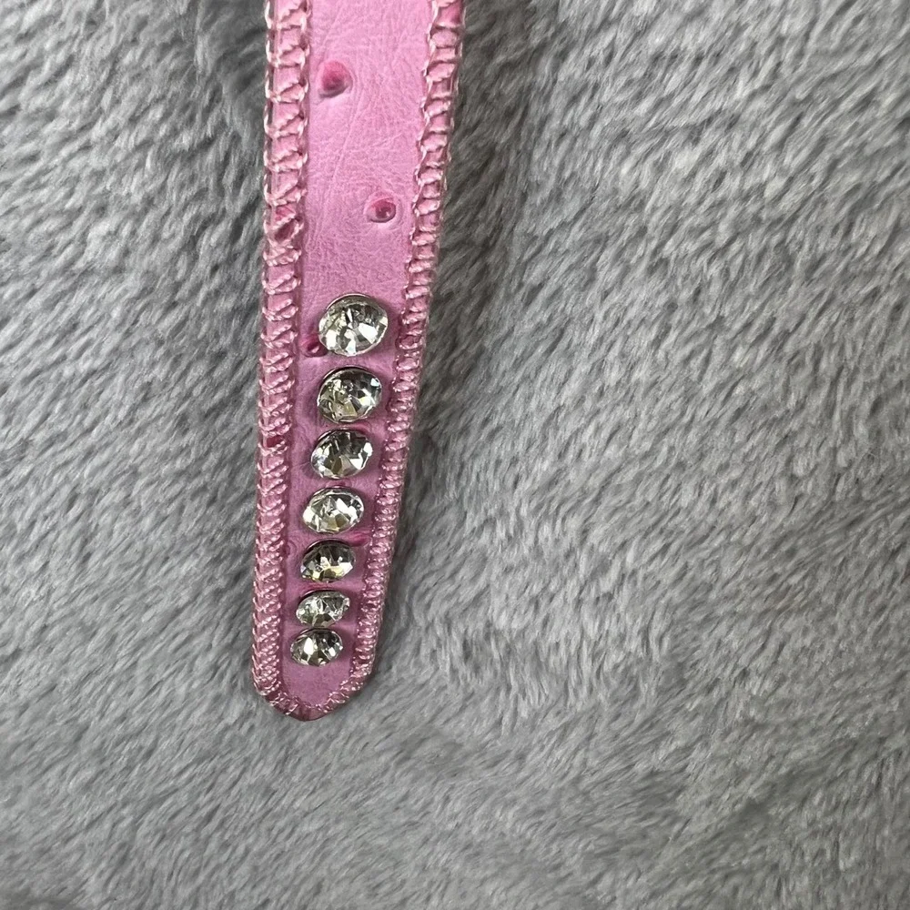 Pink Rhinestone Western Belt Ostrich Embossed Horseshoe Buckle Size 26 Rodeo Y2K